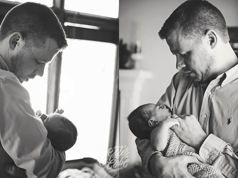 Dad with infant Newborn in Home Photography