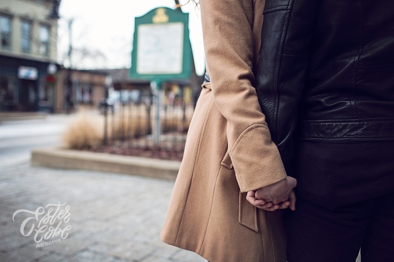 Cold Weather Engagement downtown Christmas