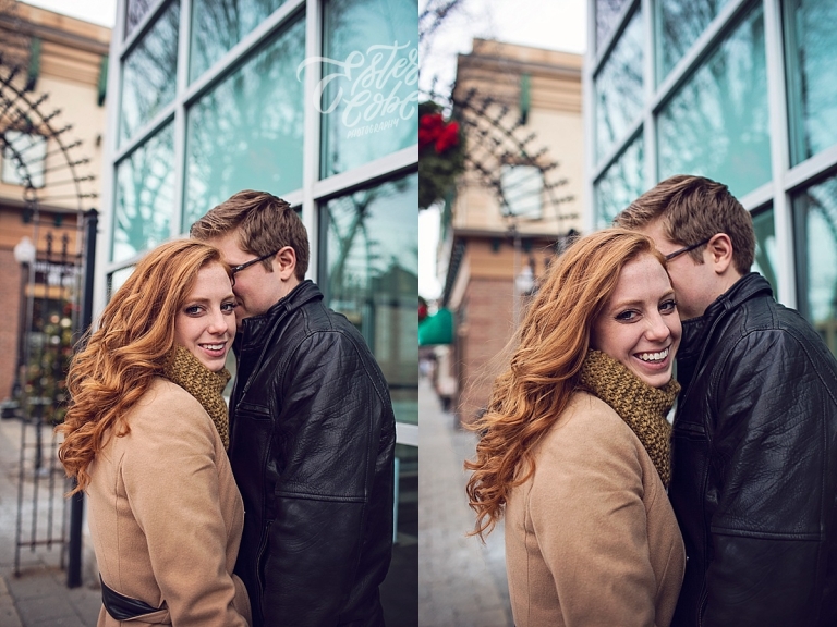 Cold Weather Engagement downtown Christmas
