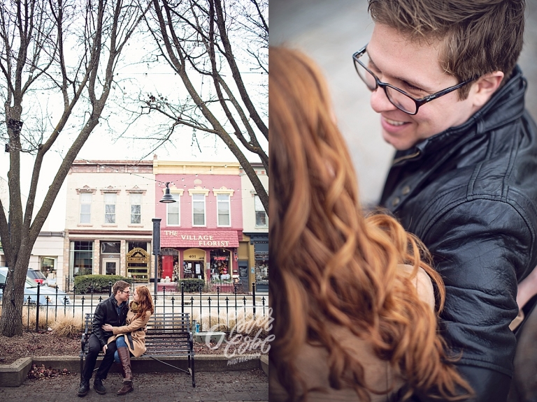 Cold Weather Engagement downtown park bench