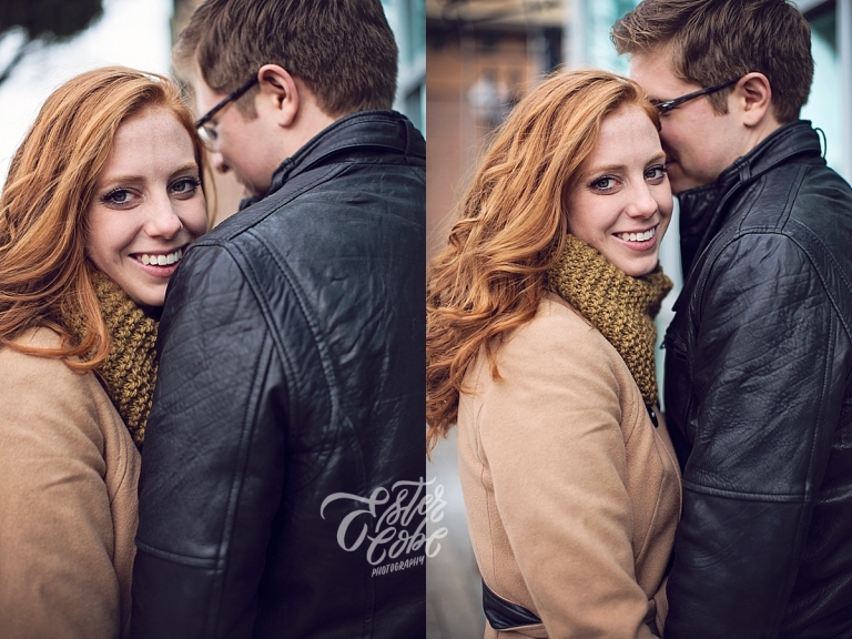 Cold Weather Engagement downtown park Authentic Posing