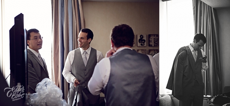 Groomsman getting dressed