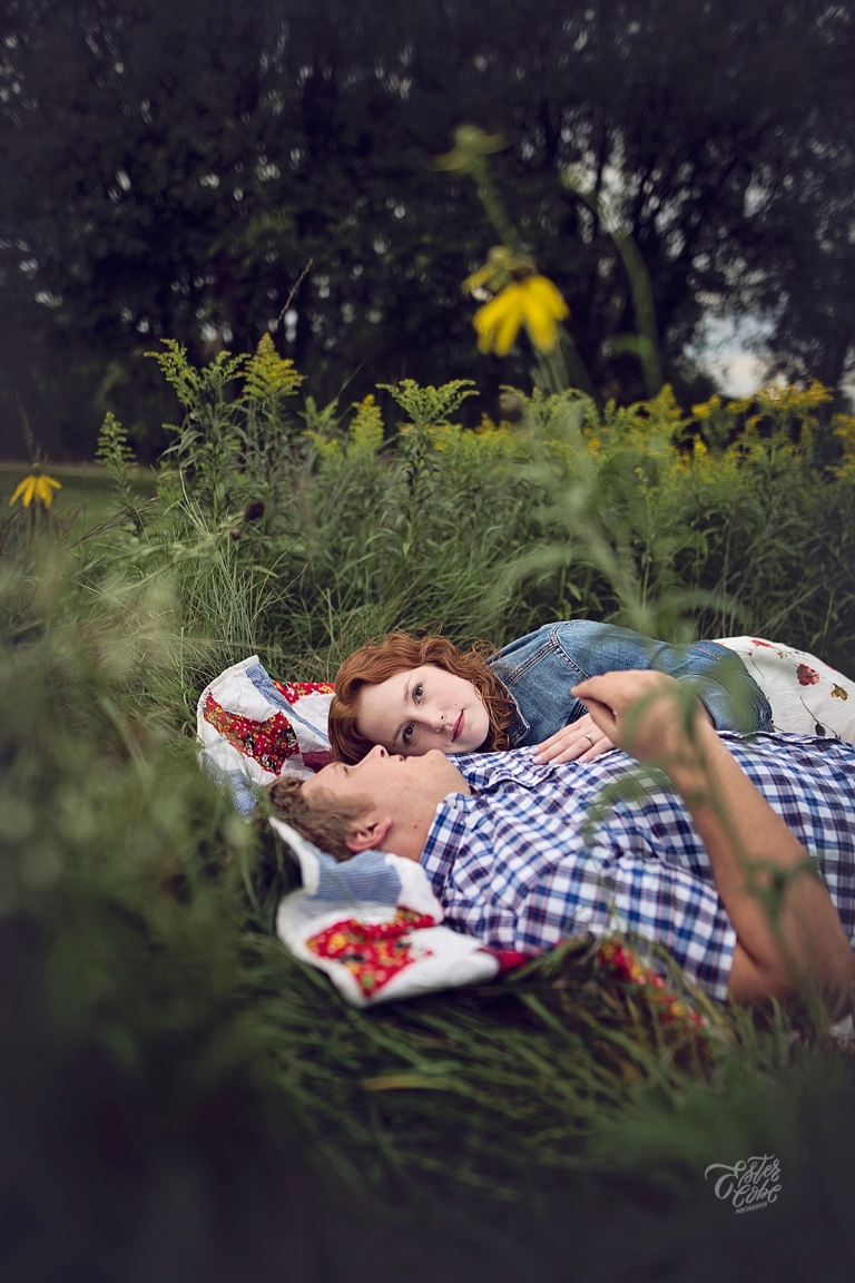 Snuggling on a blanket in Field