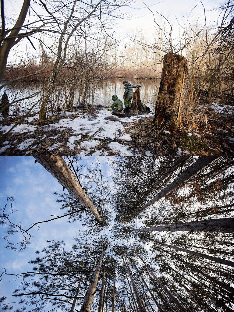 Kids playing in nature on a photography hike